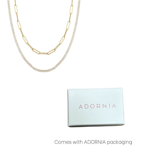 14k Gold Plated Tennis and Paperclip Chain Necklace Set