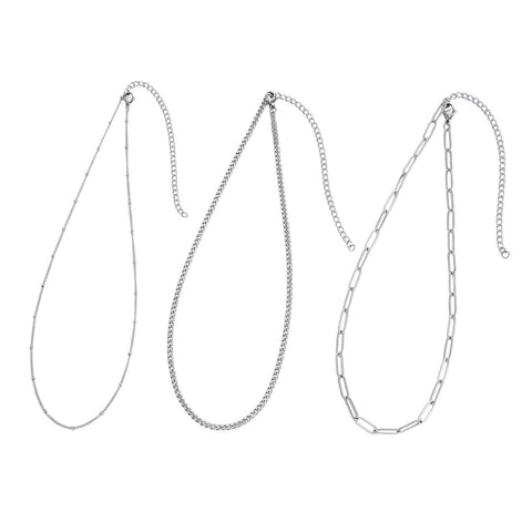 Tarnish Resistant Silver Set of 3-Chain Necklaces