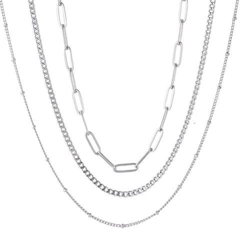 Tarnish Resistant Silver Set of 3-Chain Necklaces