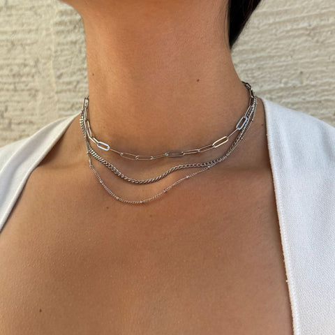 Tarnish Resistant Silver Set of 3-Chain Necklaces