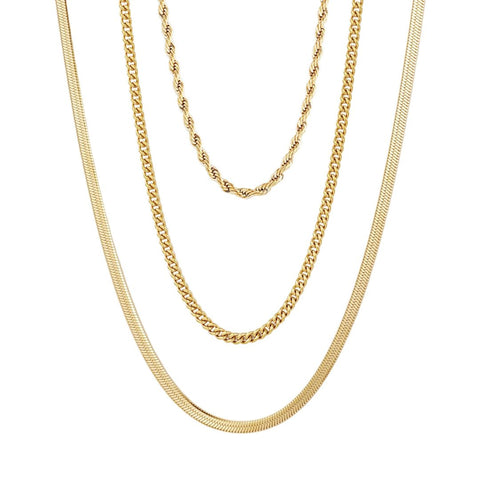 Tarnish Resistant 18k Gold Plated Set of 3-Chain Necklaces