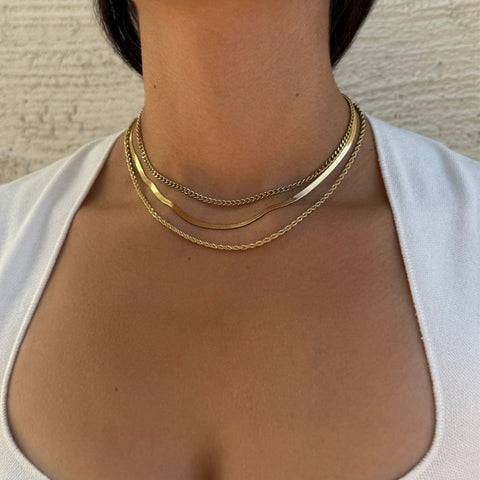 Tarnish Resistant 18k Gold Plated Set of 3-Chain Necklaces