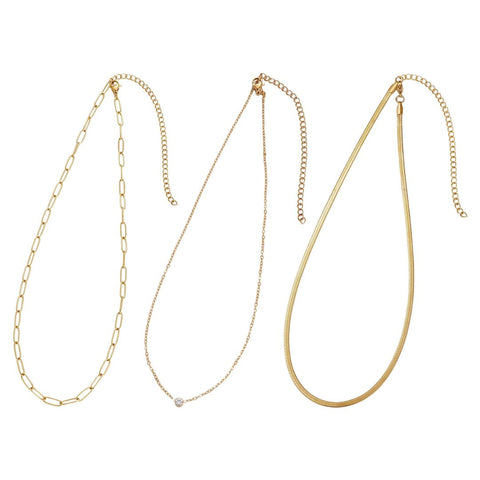 Tarnish Resistant 18k Gold Plated CZ Solitaire Pendant and 2 Chain Necklace Set