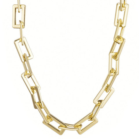 Gold Plated Rectangle Paperclip Chain Necklace