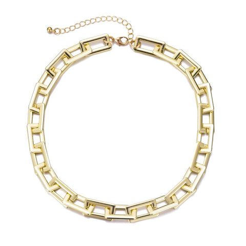 Gold Plated Rectangle Paperclip Chain Necklace