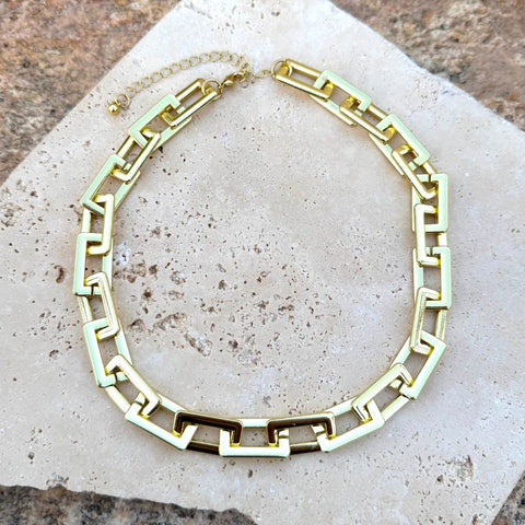 Gold Plated Rectangle Paperclip Chain Necklace