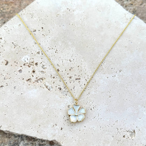 14k Gold Plated Mother of Pearl Flower Necklace