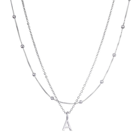 Silver Plated Layered Initial Necklace