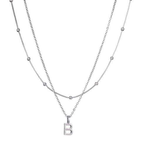 Silver Plated Layered Initial Necklace
