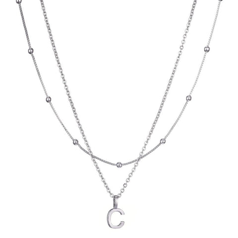 Silver Plated Layered Initial Necklace