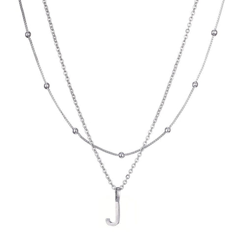 Silver Plated Layered Initial Necklace