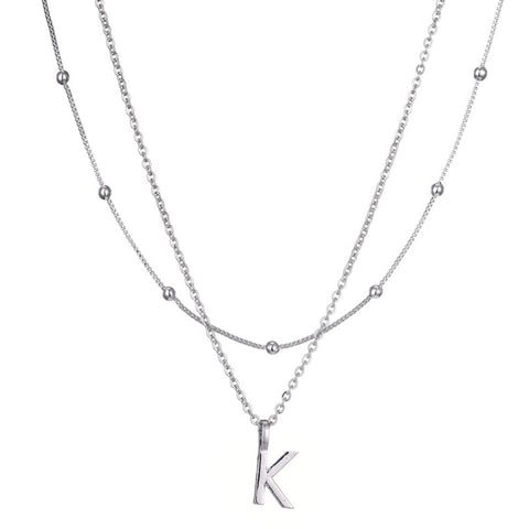 Silver Plated Layered Initial Necklace