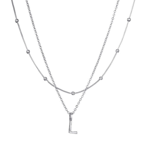Silver Plated Layered Initial Necklace