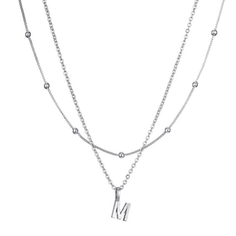 Silver Plated Layered Initial Necklace