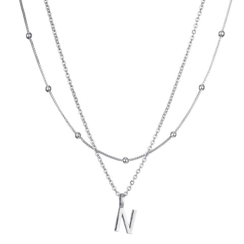Silver Plated Layered Initial Necklace