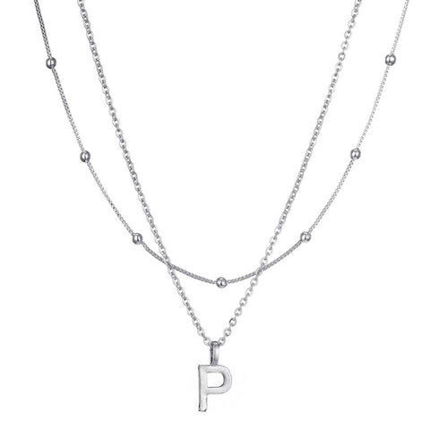 Silver Plated Layered Initial Necklace