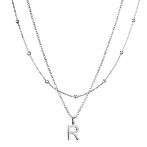 Silver Plated Layered Initial Necklace