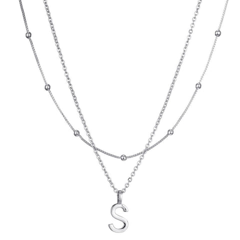 Silver Plated Layered Initial Necklace
