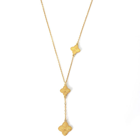 Tarnish Resistant 18k Gold Plated Pointed 3-Clover Y-Necklace