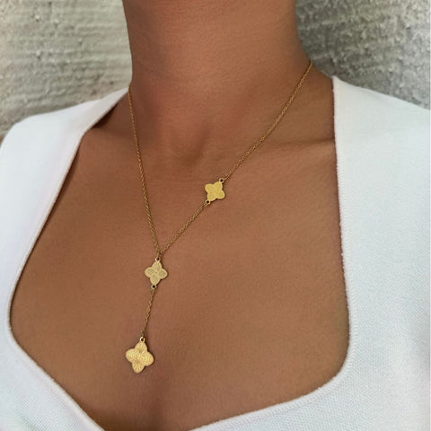 Tarnish Resistant 18k Gold Plated Pointed 3-Clover Y-Necklace