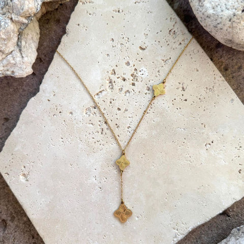 Tarnish Resistant 18k Gold Plated Pointed 3-Clover Y-Necklace