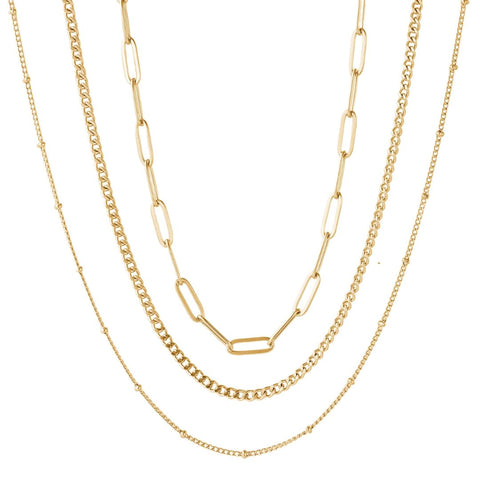 Tarnish Resistant 18k Gold Plated Set of 3-Chain Necklaces