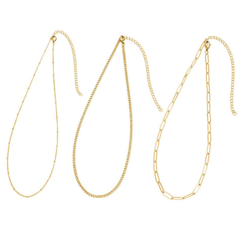 Tarnish Resistant 18k Gold Plated Set of 3-Chain Necklaces