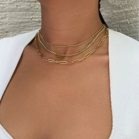 Tarnish Resistant 18k Gold Plated Set of 3-Chain Necklaces