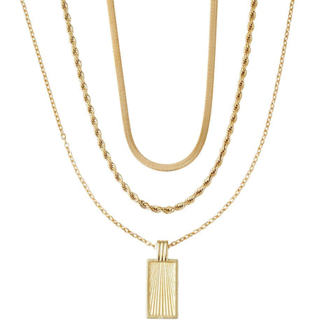 Tarnish Resistant 18k Gold Plated Dog Tag 3-Piece Necklace Set