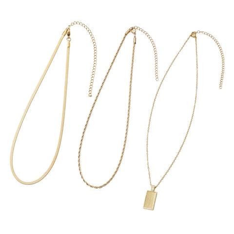 Tarnish Resistant 18k Gold Plated Dog Tag 3-Piece Necklace Set