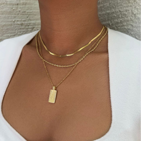 Tarnish Resistant 18k Gold Plated Dog Tag 3-Piece Necklace Set
