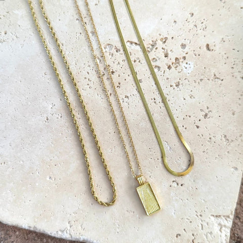 Tarnish Resistant 18k Gold Plated Dog Tag 3-Piece Necklace Set