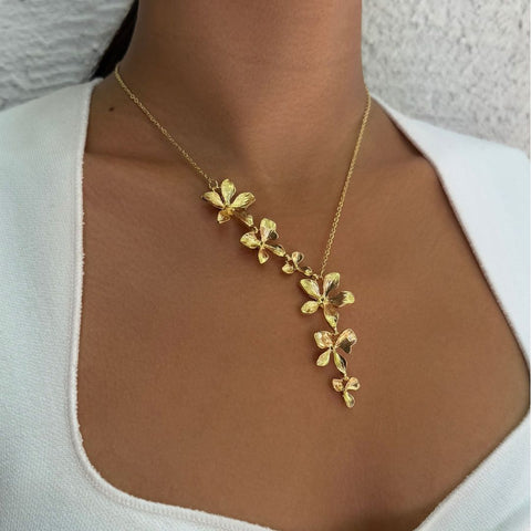 Gold Plated Petals Drop Necklace
