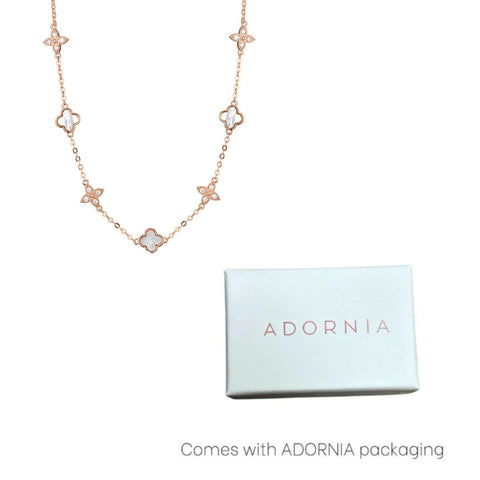 Mixed Mother of Pearl and CZ Clover Station Necklace
