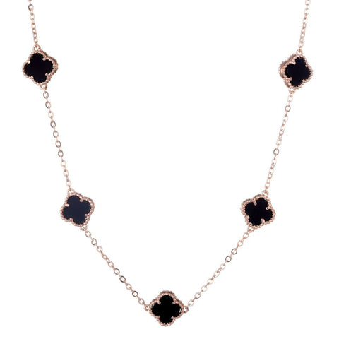 14k Rose Gold Plated Black Flower Station Necklace