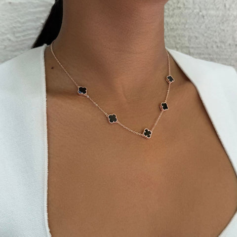 14k Rose Gold Plated Black Flower Station Necklace