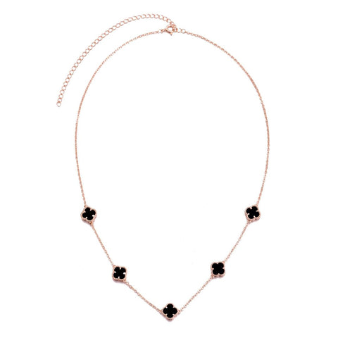 14k Rose Gold Plated Black Flower Station Necklace