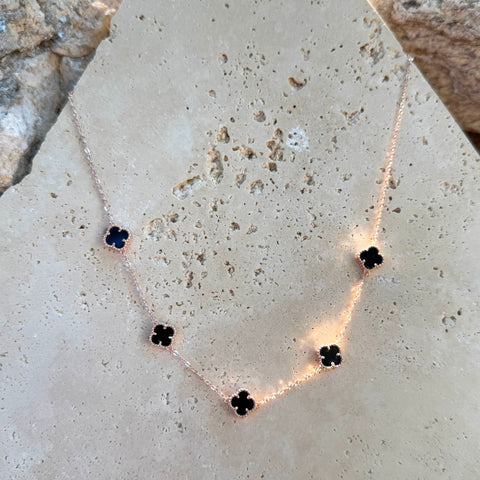 14k Rose Gold Plated Black Flower Station Necklace