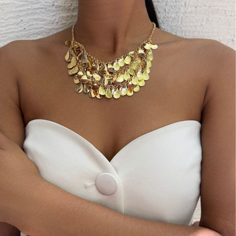 Gold Plated Droplet Bib Necklace