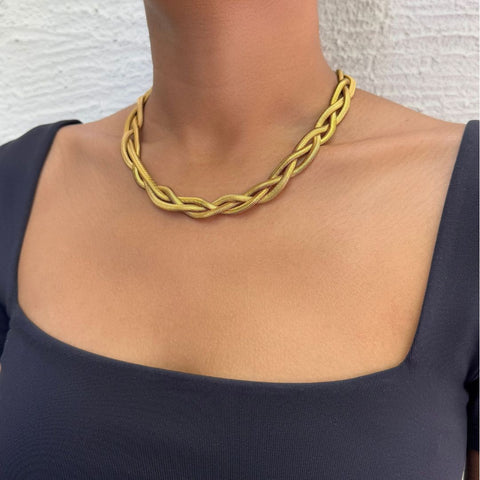 Tarnish Resistant 18k Gold Plated Braided Chain Necklace