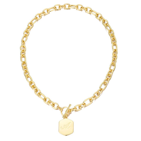 14k Gold Plated Monogram Initial Chunky Toggle Necklace