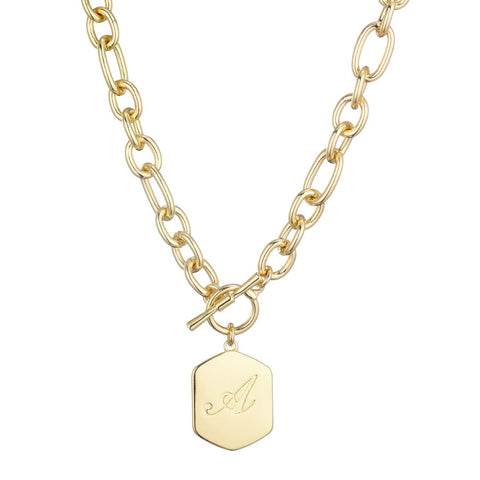 14k Gold Plated Monogram Initial Chunky Toggle Necklace