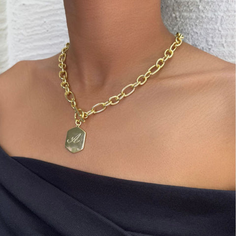 14k Gold Plated Monogram Initial Chunky Toggle Necklace