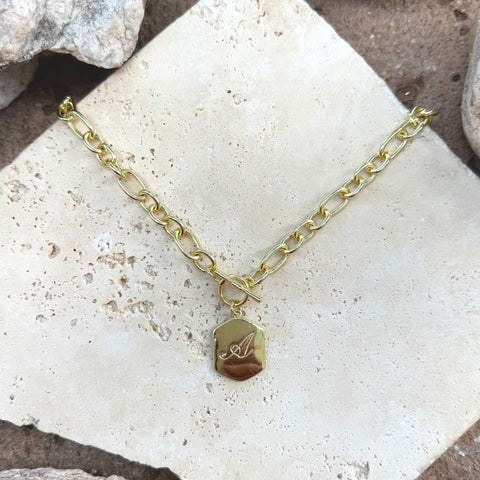 14k Gold Plated Monogram Initial Chunky Toggle Necklace