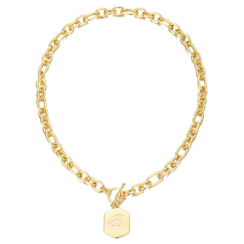 14k Gold Plated Monogram Initial Chunky Toggle Necklace