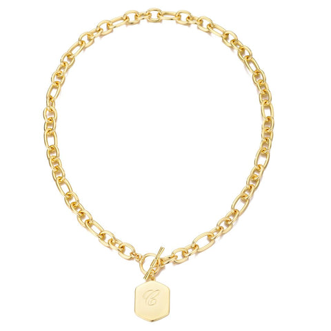 14k Gold Plated Monogram Initial Chunky Toggle Necklace