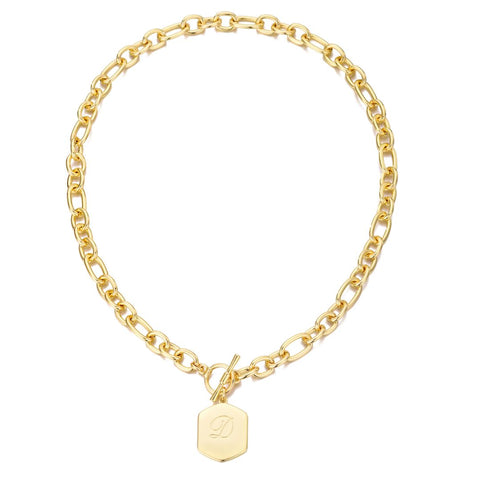 14k Gold Plated Monogram Initial Chunky Toggle Necklace