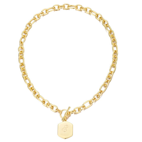 14k Gold Plated Monogram Initial Chunky Toggle Necklace