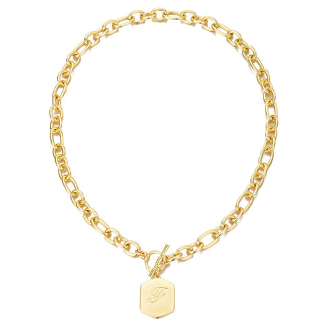 14k Gold Plated Monogram Initial Chunky Toggle Necklace