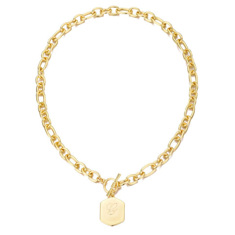 14k Gold Plated Monogram Initial Chunky Toggle Necklace